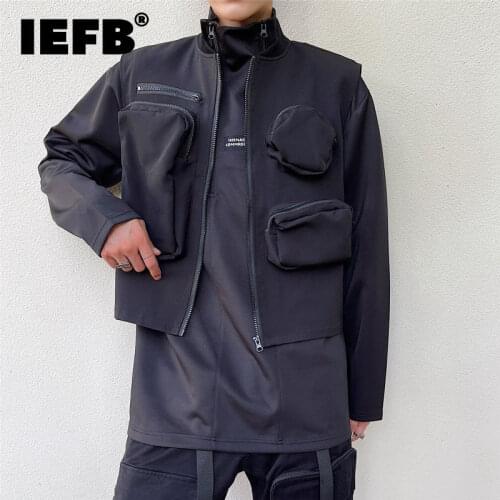 IEFB New Fashion Mens Wear Functional Style Three-dimensional Pocket Personalized Sleeveless Vest 2021 Tide Outside Vests Y9301