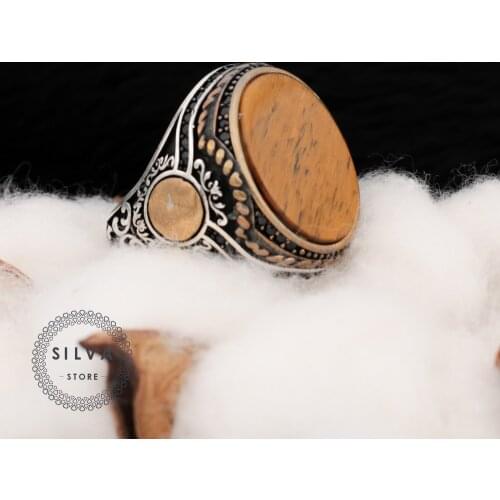 Original 925 Silver Mens Ring With Tiger Eyes Stone. Man Jewellery Stamped With Silver Stamp 925 All Sizes Are Available