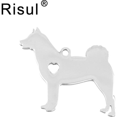 Risul I love my Dog Siberian husky Malamute Stainless steel Pendant puppy pet ID blank dog tag for print Mirror polish 10pcs