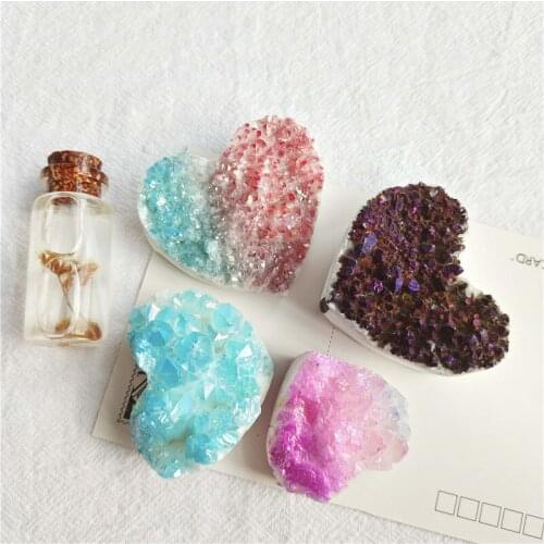 Natural Heart-Shaped Raw Candy Color Quartz Crystal Cluster Rainbow Aura Gemstone Healing Specimen Home Decor