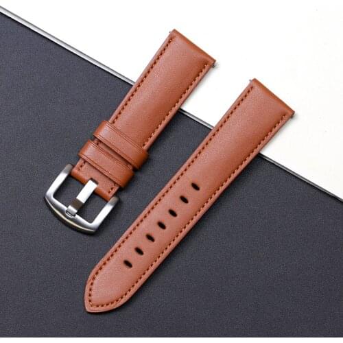 PESNO Genuine Leather Watch Band Suitable for Huawei Samsung Xiaomei Calf Skin Yellowish-brown Men Watch Belt with Pin Buckle