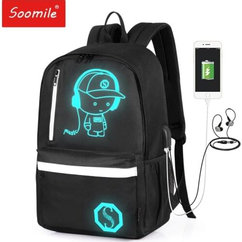 Anti-theft Bag 2020 New Fashion Men Backpack Student School Bag Anime Luminous USB Charge Laptop Backpack SchoolBag For Teenager