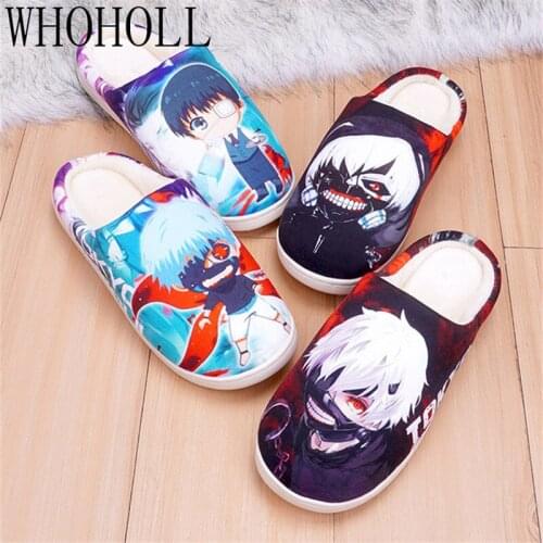Women Man Couples Cotton Slippers Japanese Animation Autumn Winter Cartoon Home Slipper Lovers Anti-skid Plush Flip Flops