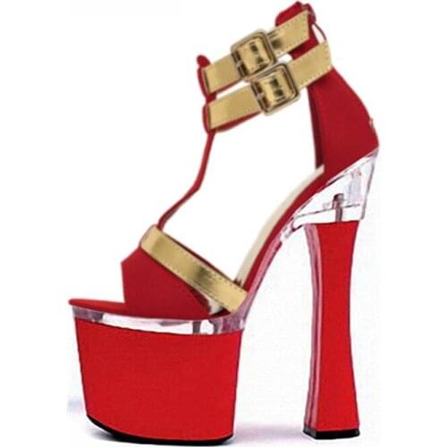 Special Offer 18CM Punk Goth Platform womens Boots Splicing Buckle Band Wear chunky Stripper heels Pole Dance Shoes Platform