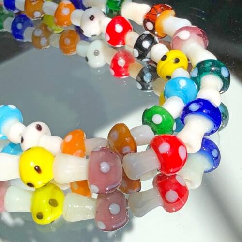 Wholesale 20pcs 10x13mm 12x17mm Mushroom Shape Lampwork Glass Loose Beads for DIY Crafts Jewelry Making Findings Accessories