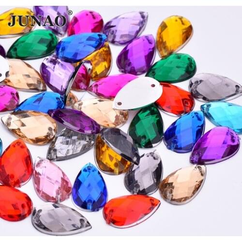 JUNAO 8*13mm 18*25mm Sew On Mix Color Drop Rhinestone Applique Flatback Acrylic Diamond Sewing Strass Crystal Stones for Dress