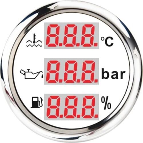 Universal 52mm 3 in 1 Multi-Function Digital Gauge Waterproof Water Temp Oil Pressure Fuel Level Gauge with Alarm