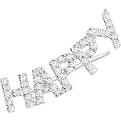 SLJELY 1 Piece 925 Sterling Silver HAPPY Letter Earring Micro Pave Cubic Zirconia Stones for Women Girls Fashion Party Jewelry