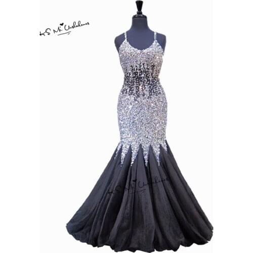 Abendkleider Crystals Black Evening Dresses Long Formal Evening Gowns Mermaid Backless Prom Party Dress 2018 Robe de Soiree