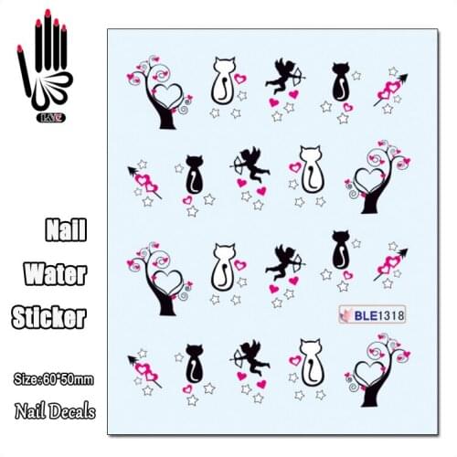 1 Sheet Nail Sticker BLE1318 Heart Cat Nail Art Water Transfer Sticker Decal Sticker For Nail Wraps