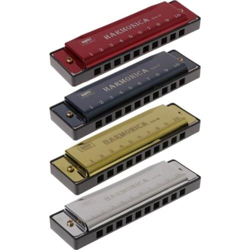 10 Holes Key of C Blues Harmonica Musical Instrument Educational Toy with Case Y51D