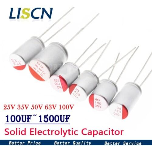 10Pcs DIP Solid Electrolytic Capacitor 25V 35V 50V 63V 100V 10UF 47UF 100UF 220UF 270UF 330UF 470UF 560UF 680UF 820UF 1000UF