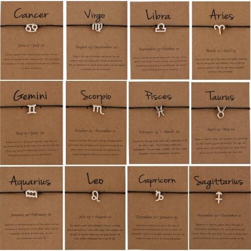 12 Constellation Zodiac Bracelets Black Rope String Star Bracelet Bangle Trendy Friendship Bangle for Girls Birthday Gifts