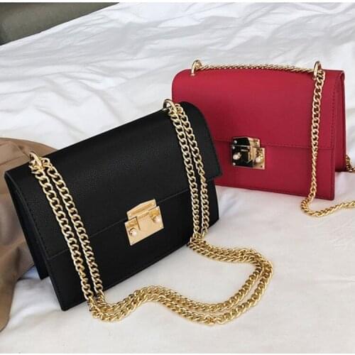 2021 Fashion solid color mini lock chain ladies shoulder messenger purse and handbags elegant women hand bags ladies