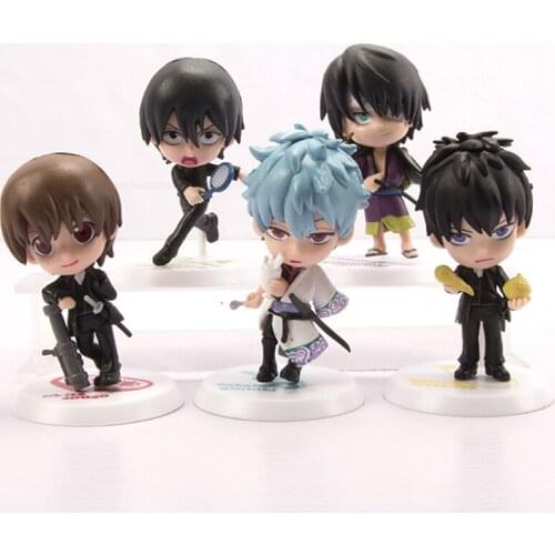 5pcs/set Anime Gintama Silver Soul Sakata Gintoki Katsura Kotarou Hijikata Toushirou Pvc Action Figures Q Version 6-8cm Toy