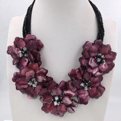 6rows purple red shell flower necklace 19inch nature gift baroque wholesale beads FPPJ