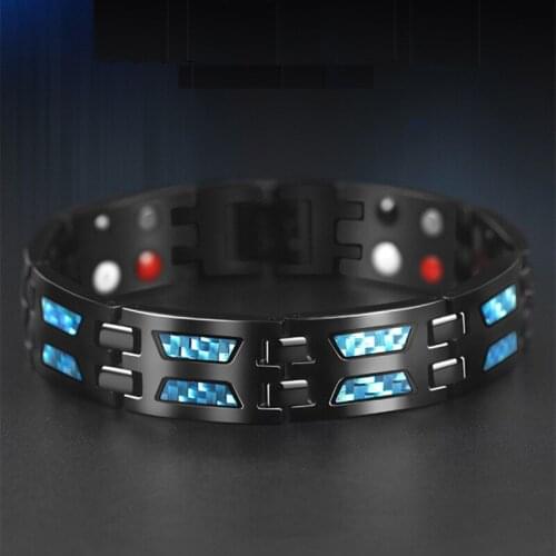 Magnetic Power Therapy Bracelet Men Black Stainless Steel Hand Chain Punk Blue Carbon Fiber Magnet Health Bracelets Jewelry 2020