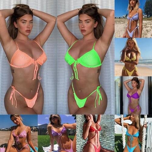 Brazilian micro Bikinis mujer Sexy String Swimsuit Female Bikini Set Yellow Swimwear Women Mini Bathing Suit