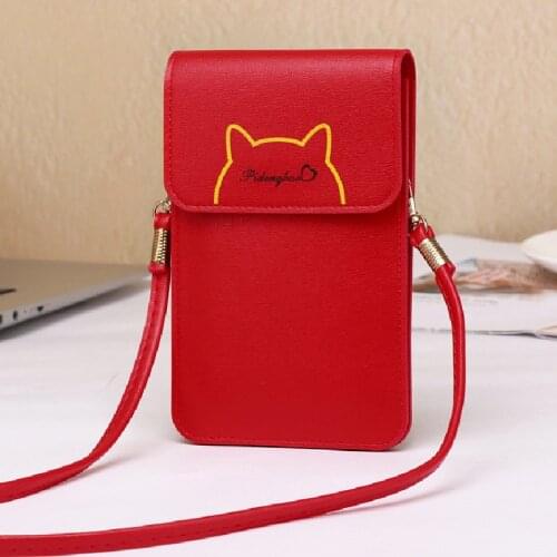Brand New Transparent Touch Screen Crossbody Phone Bag Female PU Leather Wallets Cartoon Clutch Mini Shoulder Bag Fashion Flap
