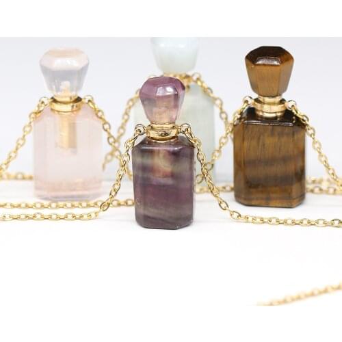 Essential Oil Diffuser Perfume Bottle Pendant Necklace Natural Stone Rose Quartz Gold Plating Chain Necklaces Exquisite Jewelry
