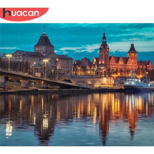 HUACAN Picture By Number City Landscape DIY Frame Coloring By Number Night Lake Paint On Canvas Home Decoration 40x50cm