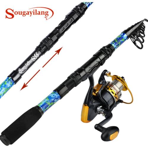 SOUGAYILANG 1.8M 2.1M 2.4M 2.7M Spinning Fishing Rod and Reel Combo Set Telescopic High Carbon Feiber Fishing Rod and Reel Sets