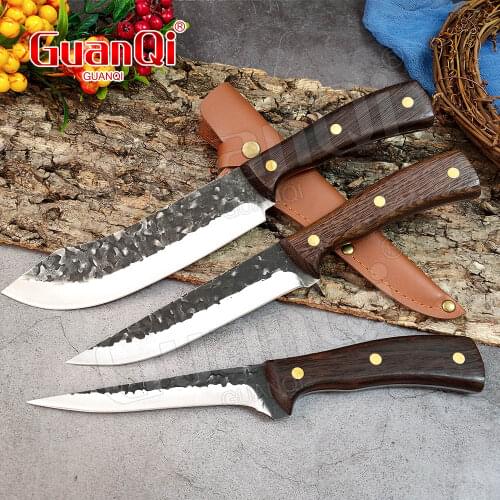 Handmade Forged Steel Slaughter Boning Knife Kitchen Knife Stainless Steel Boning Cleaver Meat Cutting Knife Sharp Butcher Knife