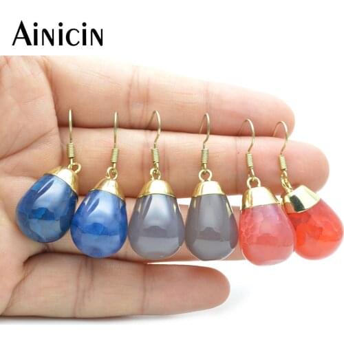 Red Blue Gray Green Color Water Drop Dangle Hook Earrings Gold Plating Fashion Women Party Jewelry 5pair/lot