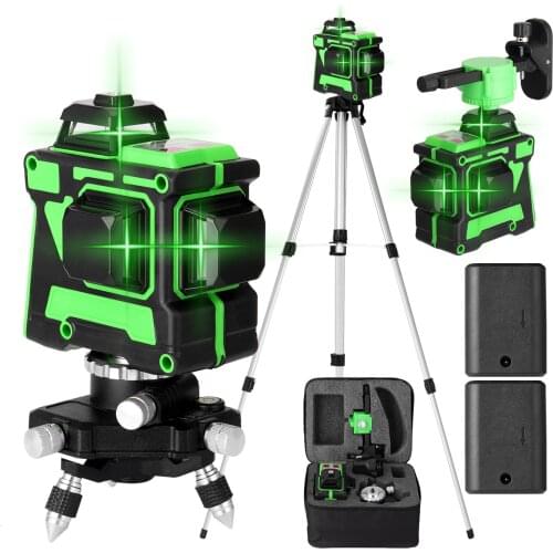 3D 12 Lines Laser Level Self-levelingLevel Machine 360 With Vertical and Horizontal Cross Green Lines + 1.5M Tripod Stand