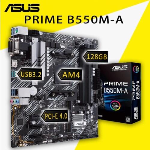 Socket AM4 Asus PRIME B550M-A Motherboard Support 3rd-Gen AMD RYZEN CPU DDR4 PCI-E 4.0 M.2 SSD VGA DVI PC B550 Placa-Mãe AM4 New