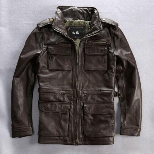 M65 genuine cow leather clothing male turn-down collar slim jacket thickening cowhide outerwear