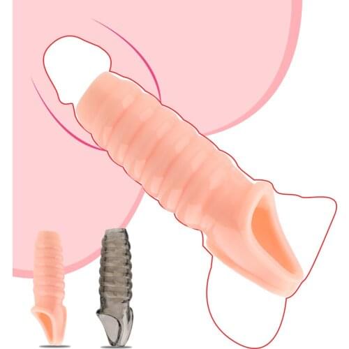 Male Delay Lock Sperm Fine Condom Threaded Enhancer Ring Penis Extender Sleeve Erection Dick Chastity Cock Ring Sex Toys For Men