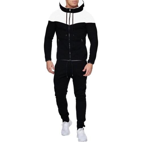 Mens zipper sweatshirt and sweatpants casual sportswear suit 2020 sportswear solid color long sleeve jacket mens