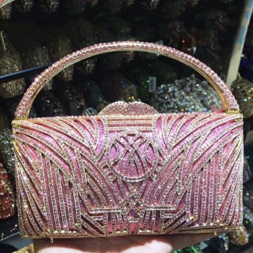 2021 New Pink Rhinestone Evening Clutch For Women Diamond Top-Handle Handbags Luxury Female Wedding Bridal Clutches Mini Purses