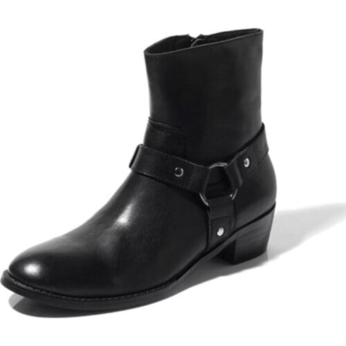 New Autumn Ankle Boots Men Black Leather Dress Boots Men Zip Fashion Motorcycle/Biking Mens Boots Botas, Big Size US6-US12