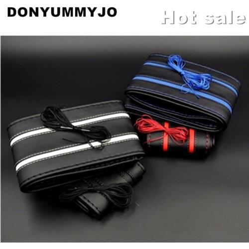 New design DIY Leather steering wheel cover contrast piping decoration sewing steering cover the red line classic braid on whee