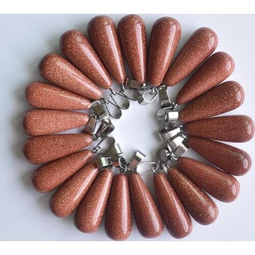 Wholesale 30pcs/lot Fashion gold sand stone long water drop shape charms pendants for Necklaces jewelry making free shipping