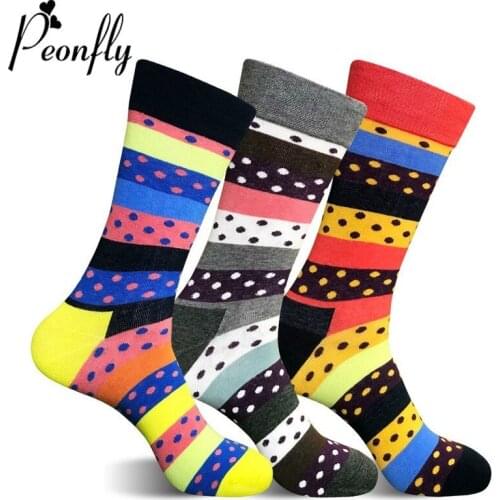 Peonfly Graphic Art Casual High Quality Cotton Men Dot Long Novelty Striped Funny Bright Colorful Skateboard Socks