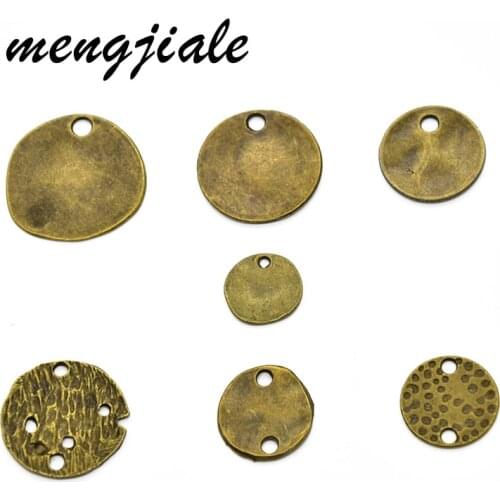 15pcs Wholesale Antique Bronze Connector Charms Alloy Metal Round Pendants For DIY Handmade Earring Jewelry Accessories Making