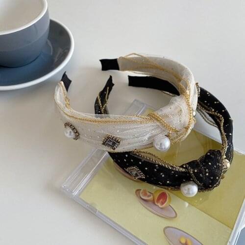 Bronzing knotted headband fashion hair accessories women net yarn inlaid diamond wide-brimmed hairband boutique wash hair bands