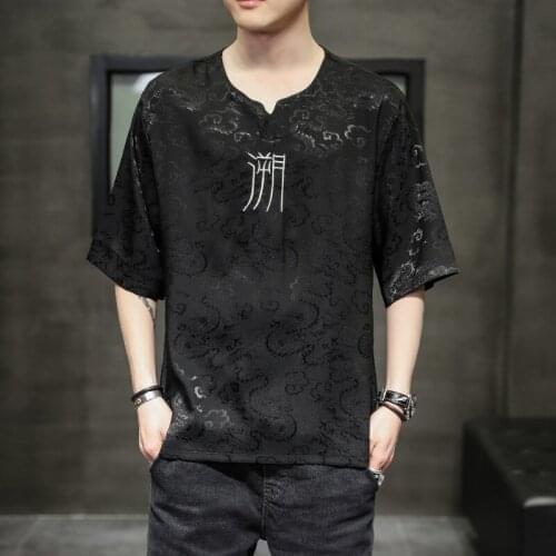 Chinese Dragon Shirt 2021 News Summer Fashion Tang Suit Kung Fu Clothes Vintage Traditional Chinese Clothing For Men Top 30647