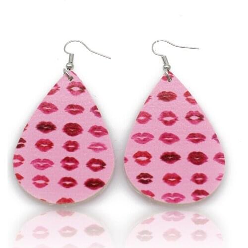 2pairs Teardrop Mouth Kiss Merry Me Heart Pendant PU Leather Earring Leaf Petal Drop Earrings Valentines Day Gift For Women Girl
