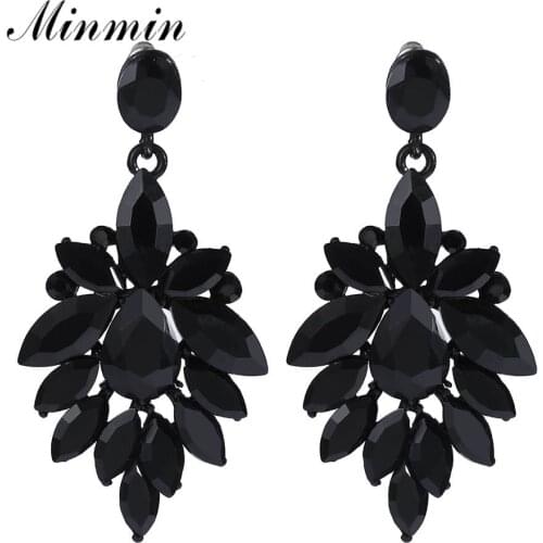 Minmin Black Marquise Crystal Drop Earrings Jewelry Women Small Cute Party Prom Earrings Women Fashion Korean Accessories EH1712