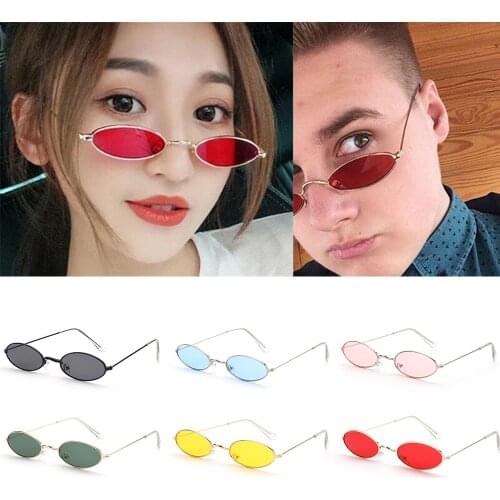 Retro Small Frame Oval Sunglasses Vintage Brand Shades Black Red Metal Color Sun Glasses For Female Fashion Design Women glasses