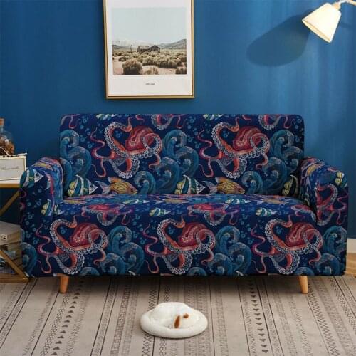 All-inclusive High Elastic Universal Couch Covers Marine Life Printed Sectional Sofa Cover Soft Brushed Stretch Seat Covers