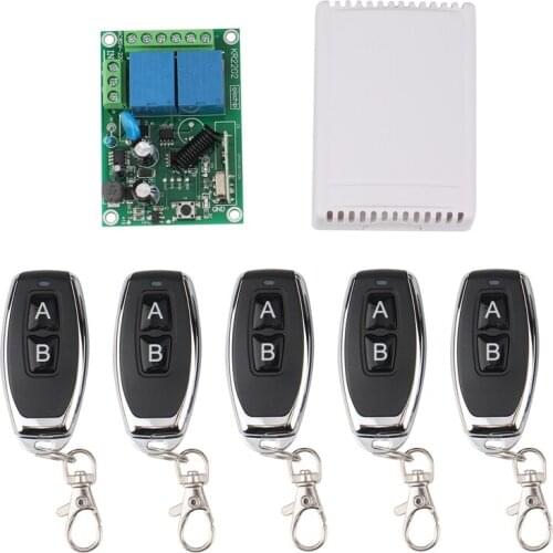 433MHz Universal Wireless Remote Control AC 220V 2-Channel Relay Receiver Module for Garage Door Lamp Bulb Light