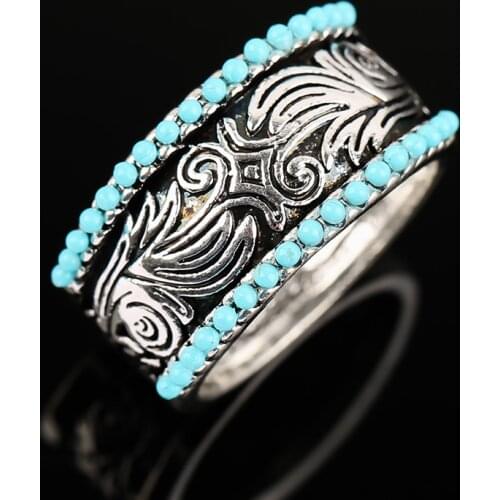 2020 Vintage Bohemia Rings For Women Little Round Resin Turquoises Ring Party Birthday Retro Gifts National Style Jewelry O3T743