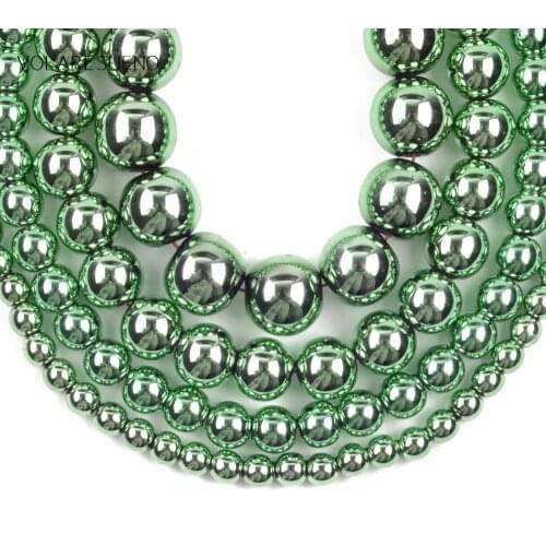 Green Nano Vacuum Plating Hematite Stone Flat Round Beads For Jewelry Making 3mm-10mm Charm Spacer Loose Beads Diy Bracelets 15"