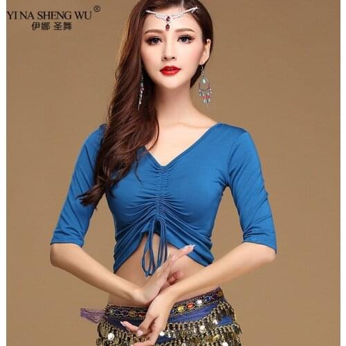 Modal V-Neck Belly Oriental Eastern Dance Crop Tops Shirt Costumes for Women Bellydance Clothes Dancer Wear Drawstring