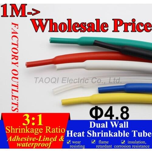 1meter/lot 4.8mm Heat Shrink Tubing Adhesive with Glue Lined 3:1 Shrinkage Dual Wall Waterproof Wrap Wire Cable kit